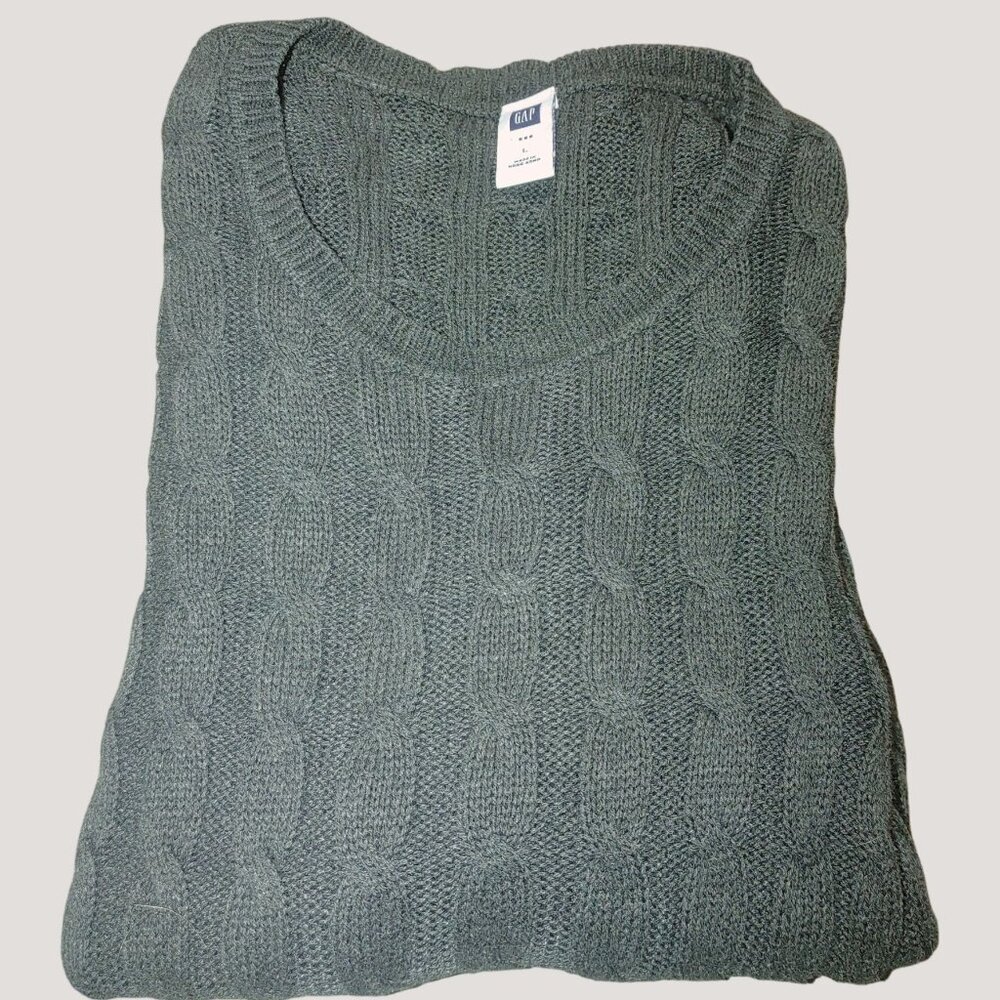 Large Sweater Gap Cable Knit Size Gray Cotton Nylon Blend Long Sleeve